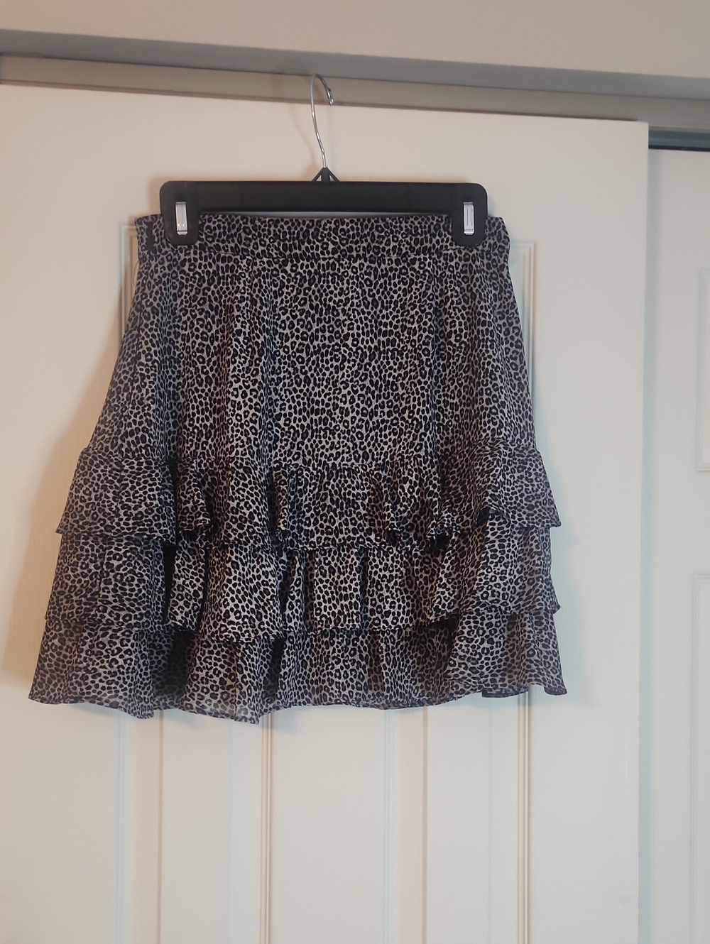 Michael Kors Black and White Leopard Ruffle Mini Skirt